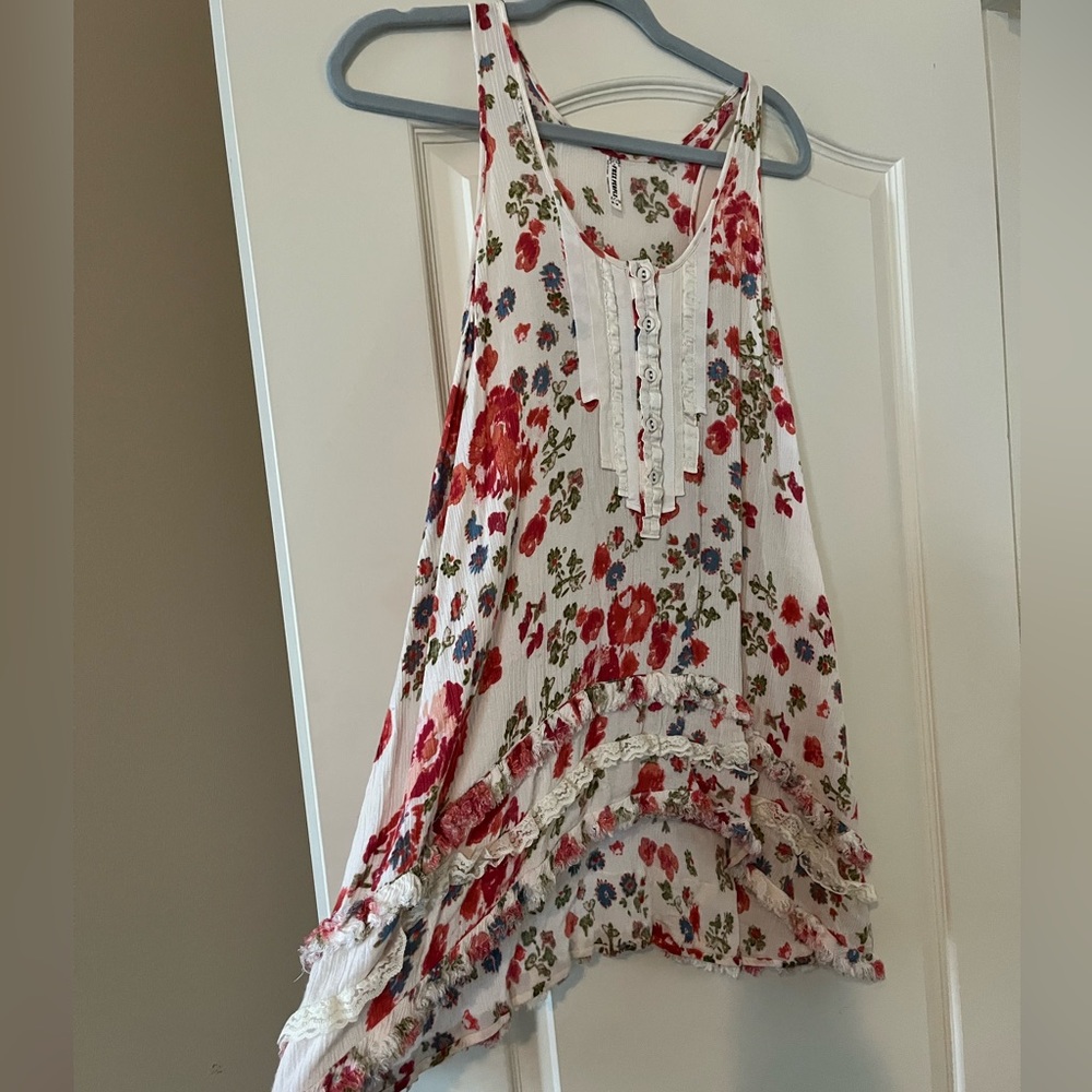 Free People Floral Sleeveless Hi-Low Blouse Summer Women’s Size Medium - Picture 12 of 15